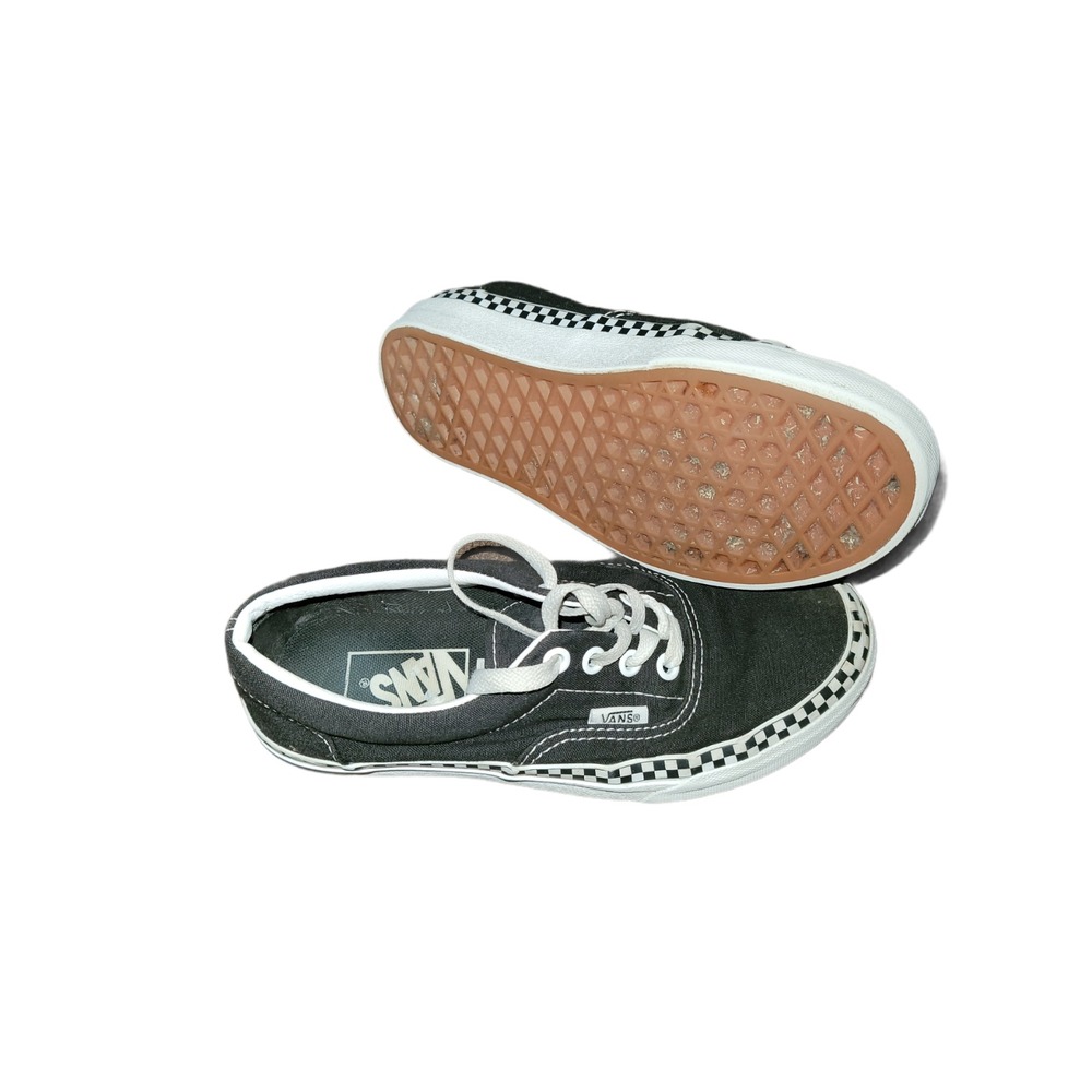 Vans Era Shoes Youth 5.5 Girls Black Canvas Checkerboard Foxing Skate Sneakers